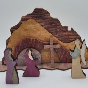 3D Wooden Easter Christian Resurrection Scene Decoration Wood AS-IS